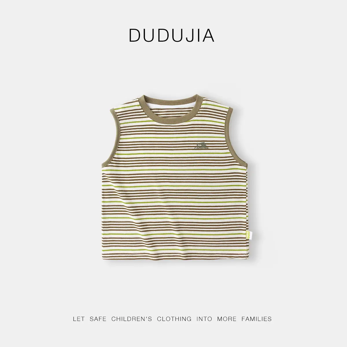 Kids Striped Vest & Pants Set Olive Green Summer - Image 2