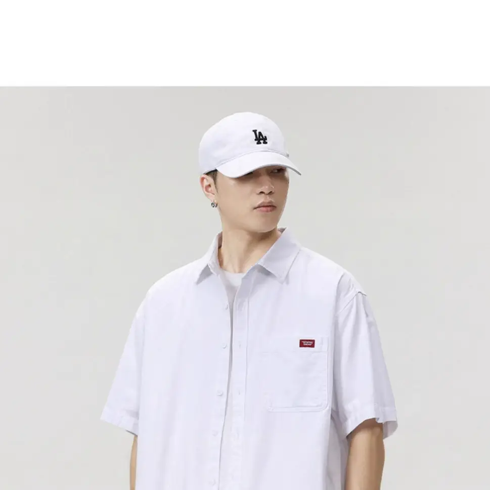 White Men's Half-Sleeve Japanese Lapel Shirt