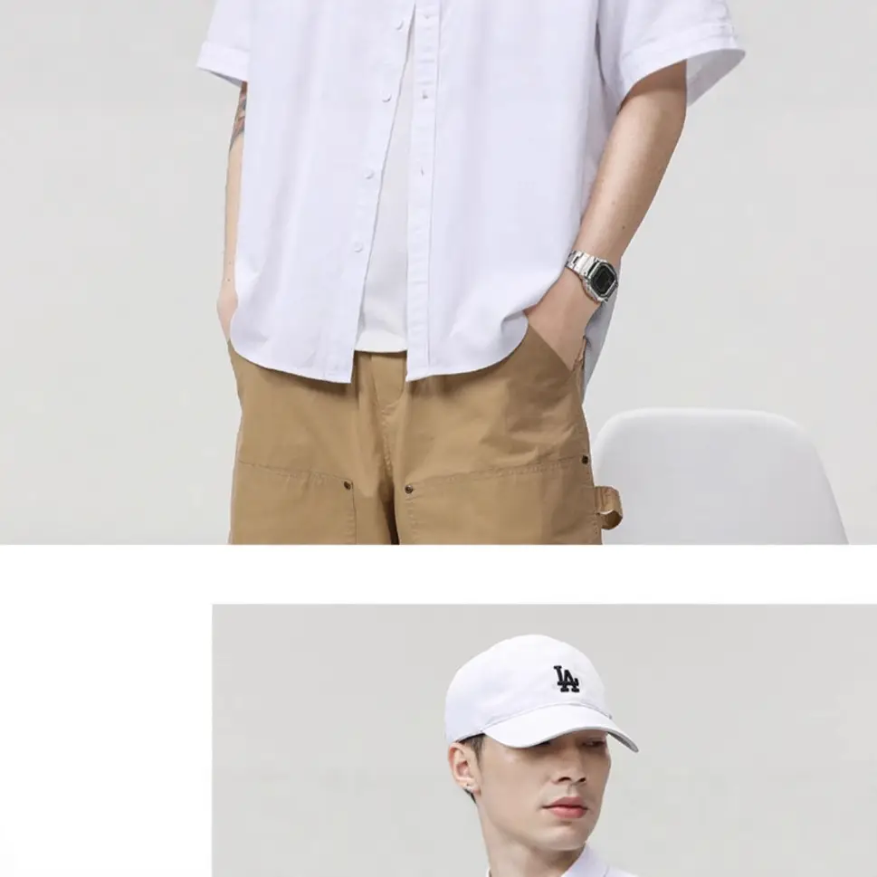 White Men's Half-Sleeve Japanese Lapel Shirt