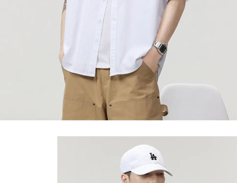 White Men's Half-Sleeve Japanese Lapel Shirt — feature 4