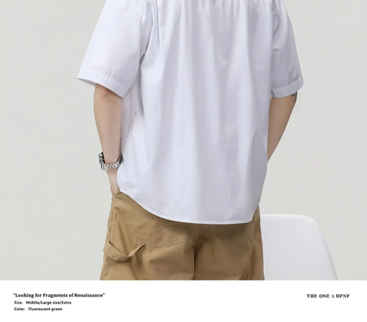 White Men's Half-Sleeve Japanese Lapel Shirt — feature 7
