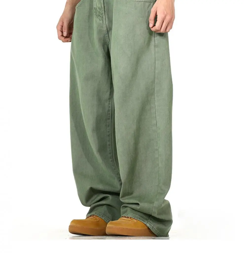 Men's Green Wide Leg Wash Denim Pants Dipped Design — feature 10