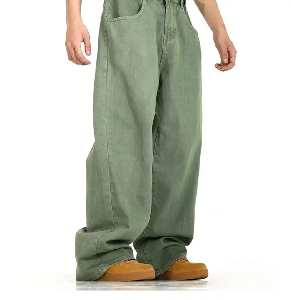 Men's Green Wide Leg Wash Denim Pants Dipped Design — feature 8
