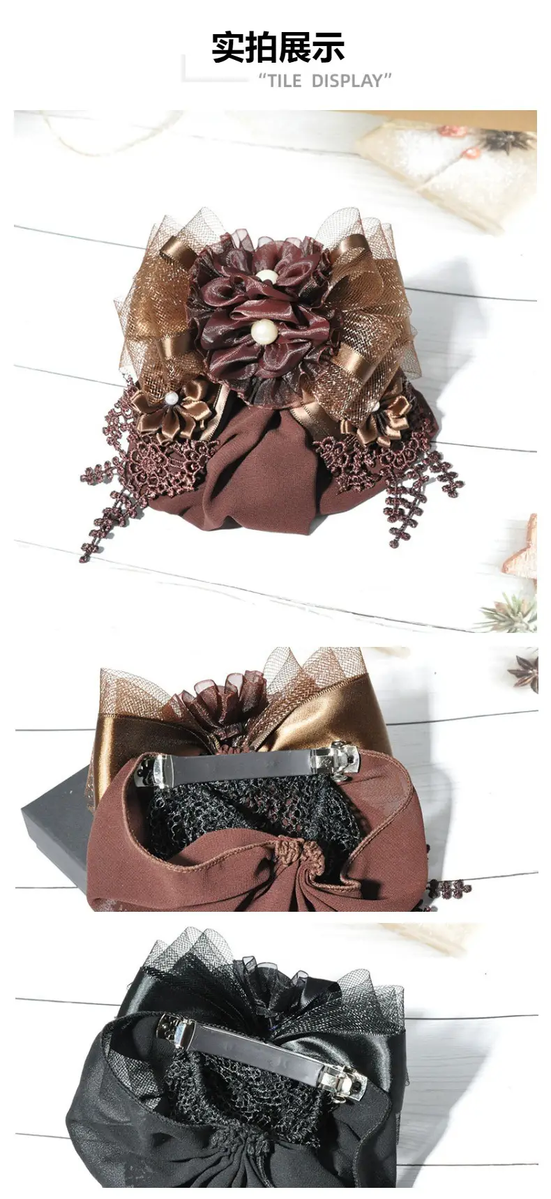 Cross-Country Hair Net Bag with Flower Decor — feature 3