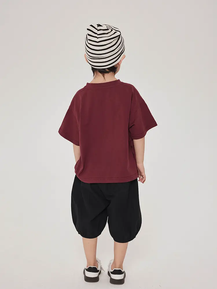 Boy's Maroon Short Sleeve T-Shirt 16 Print Korean Style - Image 6