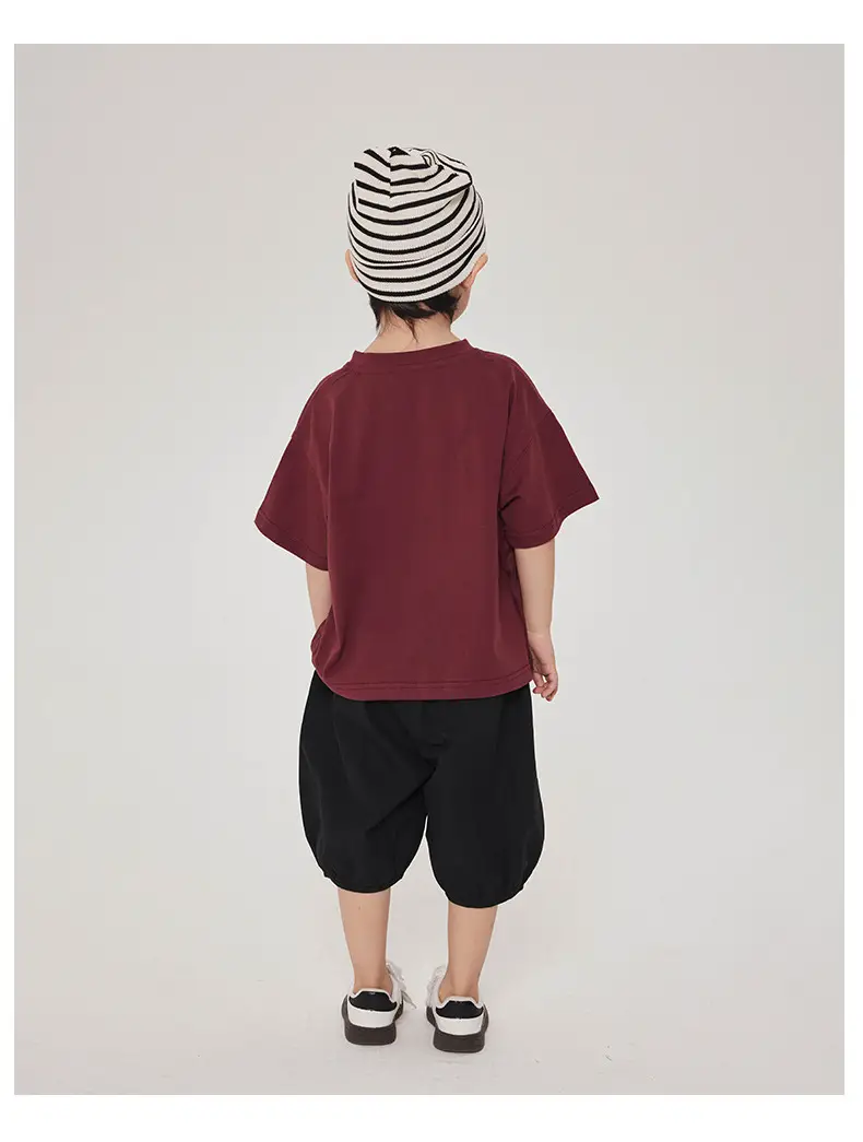 Boy's Maroon Short Sleeve T-Shirt 16 Print Korean Style — feature 15