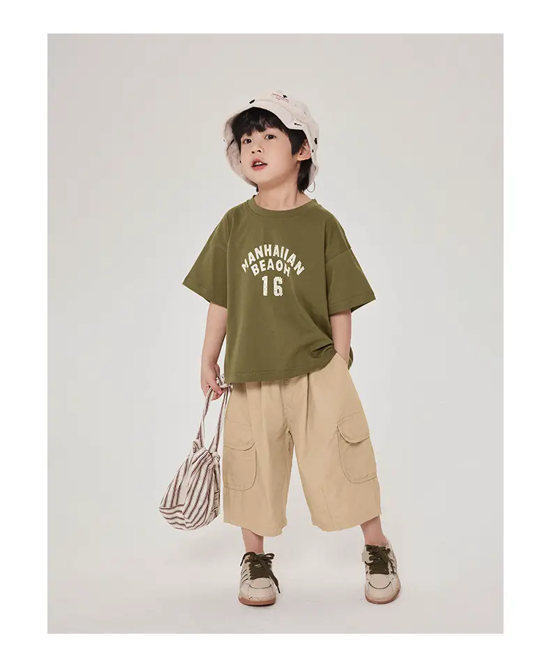 Boy's Maroon Short Sleeve T-Shirt 16 Print Korean Style — feature 17