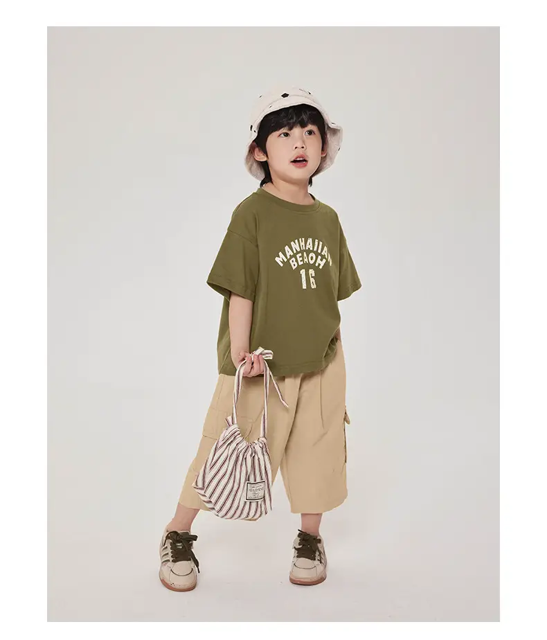 Boy's Maroon Short Sleeve T-Shirt 16 Print Korean Style — feature 18