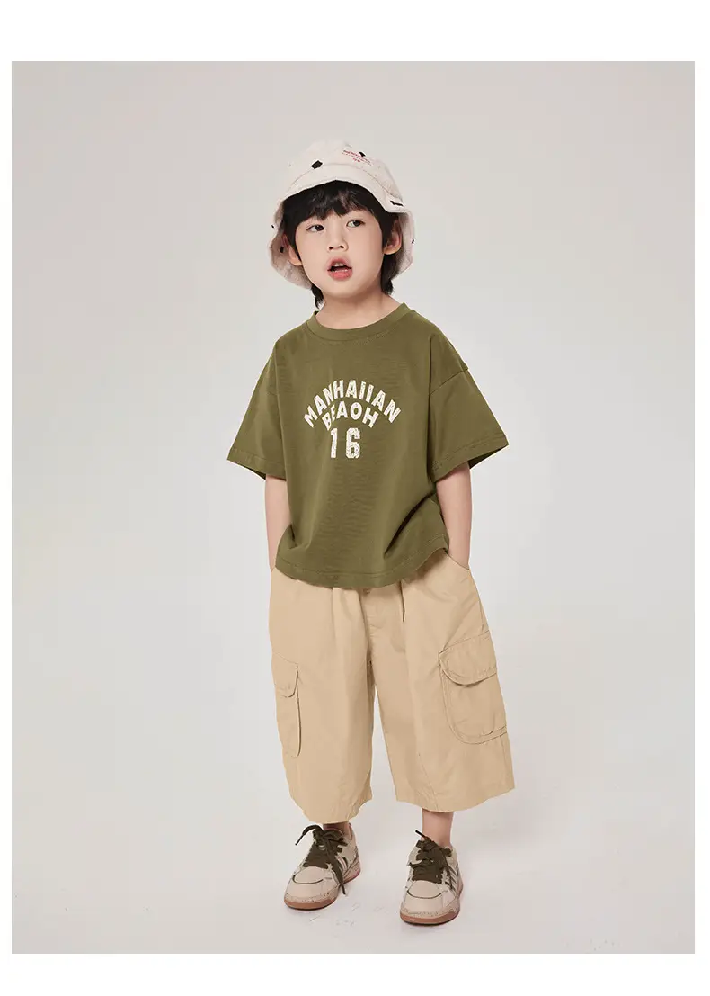 Boy's Maroon Short Sleeve T-Shirt 16 Print Korean Style — feature 19