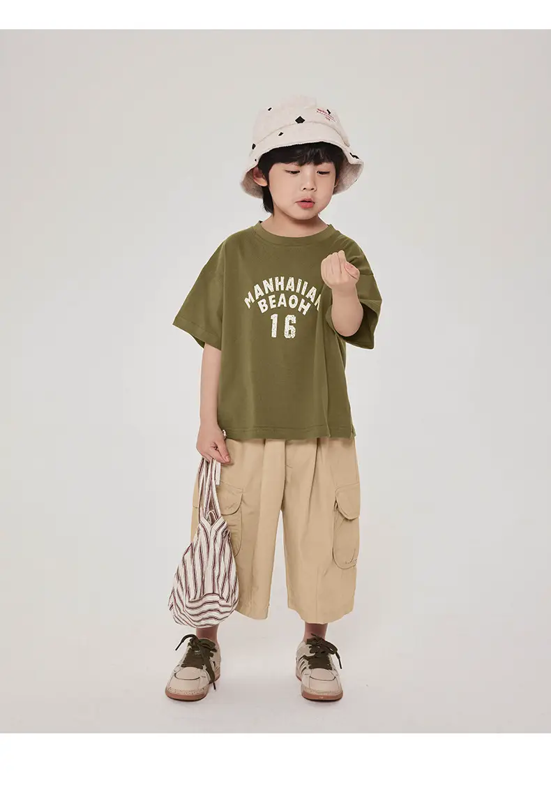 Boy's Maroon Short Sleeve T-Shirt 16 Print Korean Style — feature 20