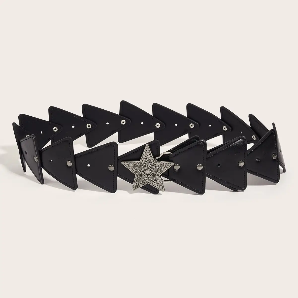 Retro Hollow Ring Waist Belt for Women PU Leather Black - Image 3