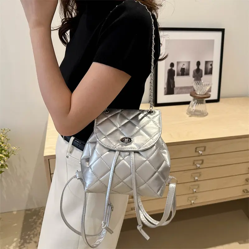 Korean Style Rhombic Chain Backpack 2024 Spring Summer - Image 8