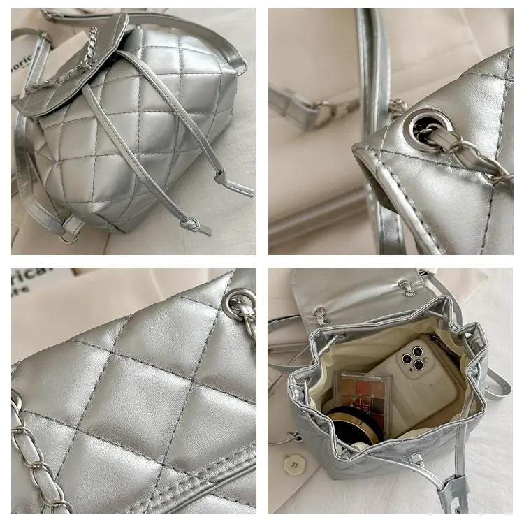 Korean Style Rhombic Chain Backpack 2024 Spring Summer — feature 8