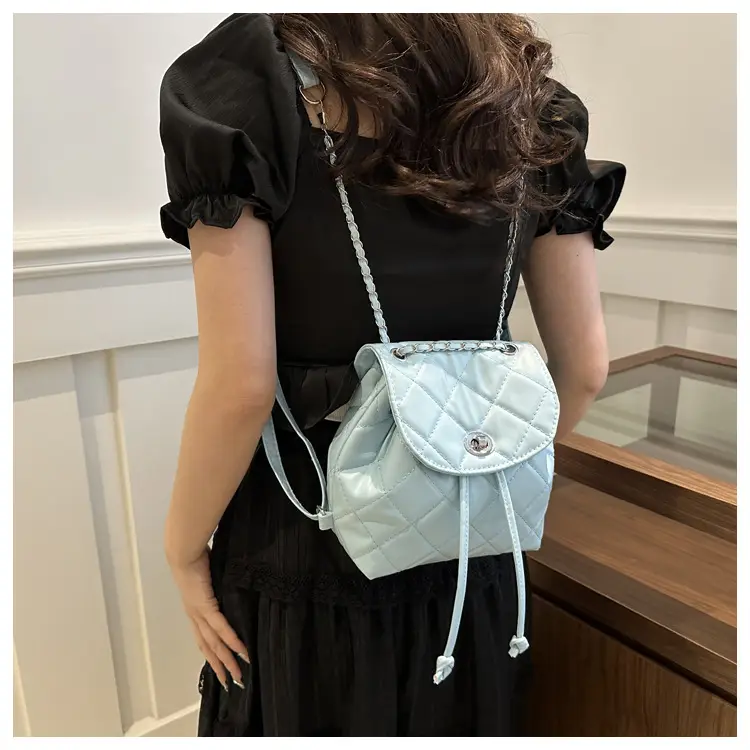 Korean Style Rhombic Chain Backpack 2024 Spring Summer — feature 9