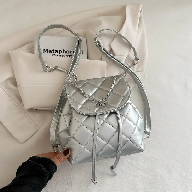 Korean Style Rhombic Chain Backpack 2024 Spring Summer - Image 4