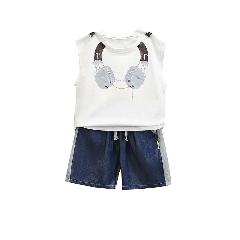 Kids Sleeveless Vest & Shorts Set Black Blue Summer - Image 5