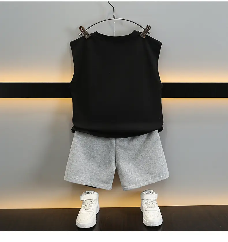 Kids Sleeveless Vest & Shorts Set Black Blue Summer — feature 13