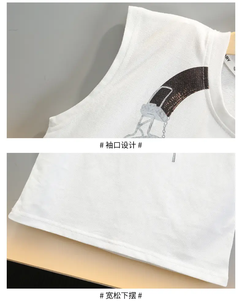 Kids Sleeveless Vest & Shorts Set Black Blue Summer — feature 15