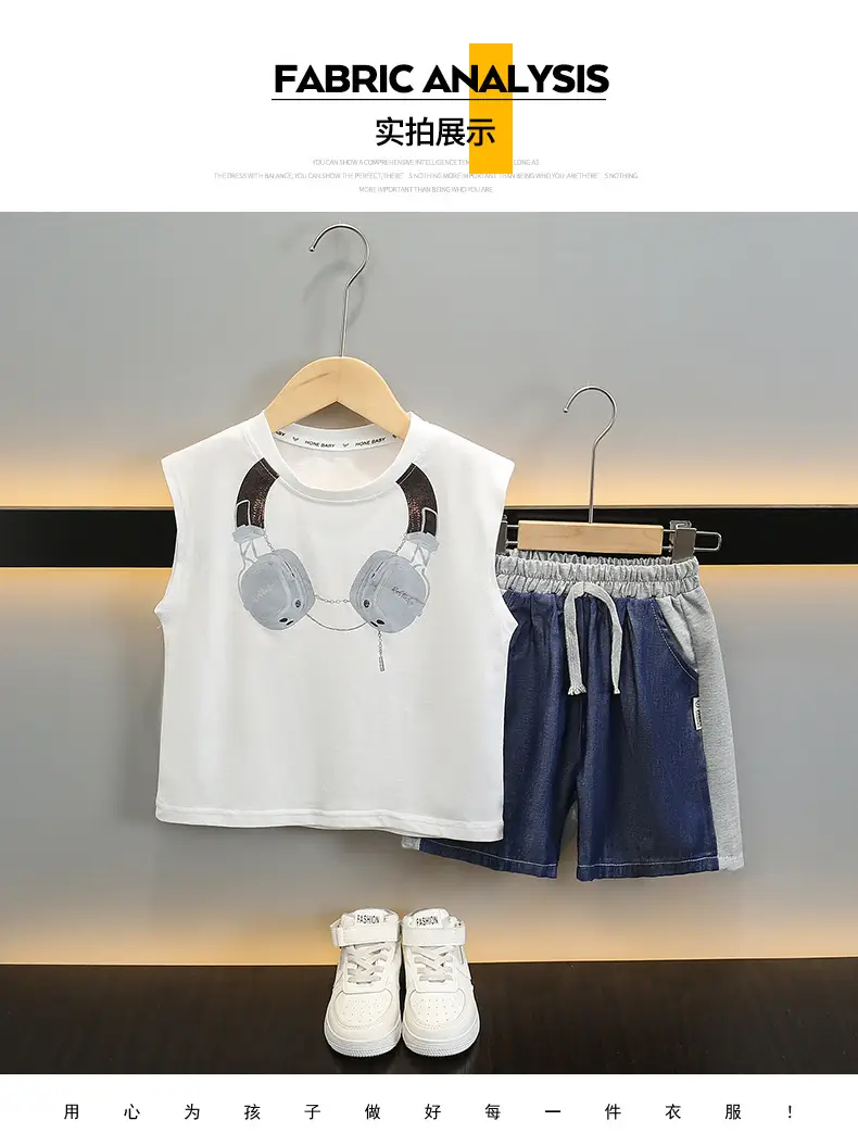 Kids Sleeveless Vest & Shorts Set Black Blue Summer — feature 7