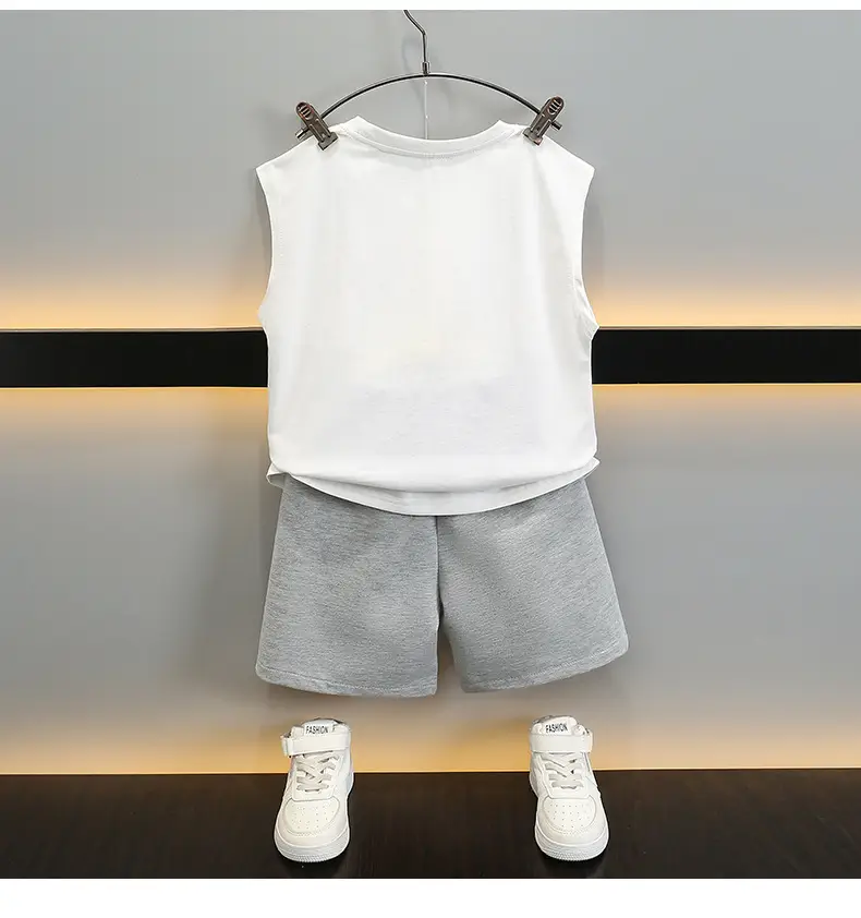 Kids Sleeveless Vest & Shorts Set Black Blue Summer — feature 9