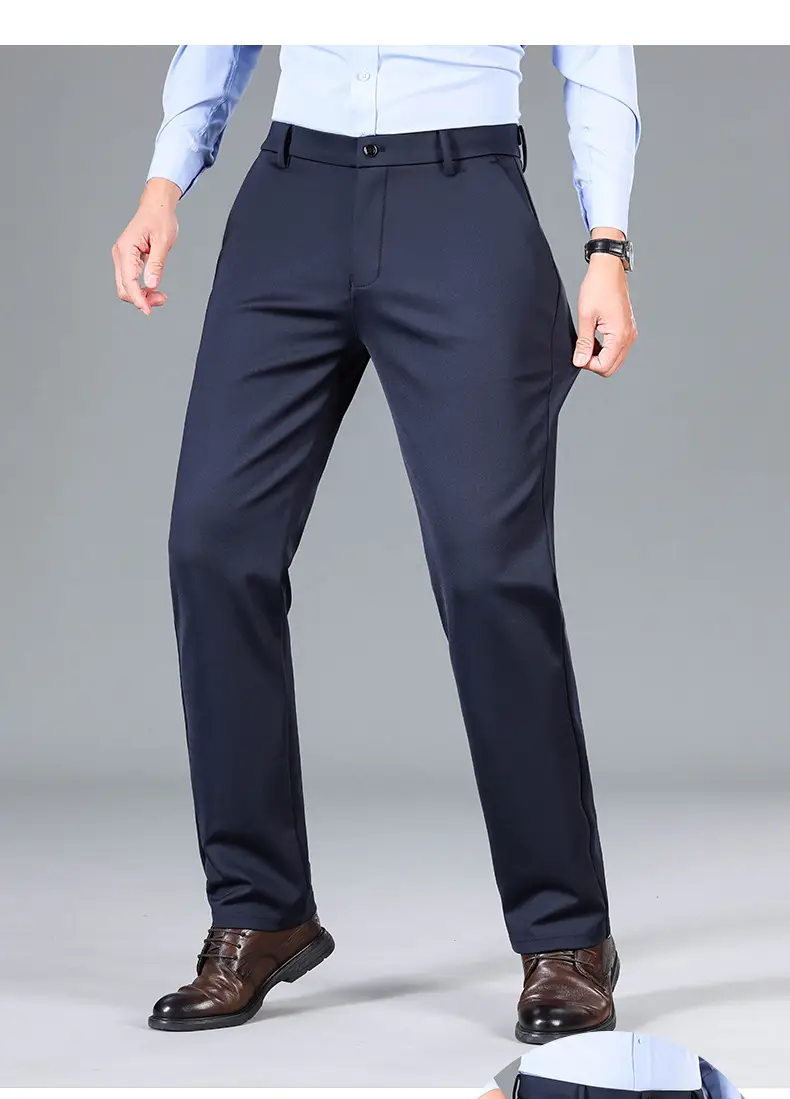 Men's Grey Straight Cut Trousers Casual Summer — feature 15
