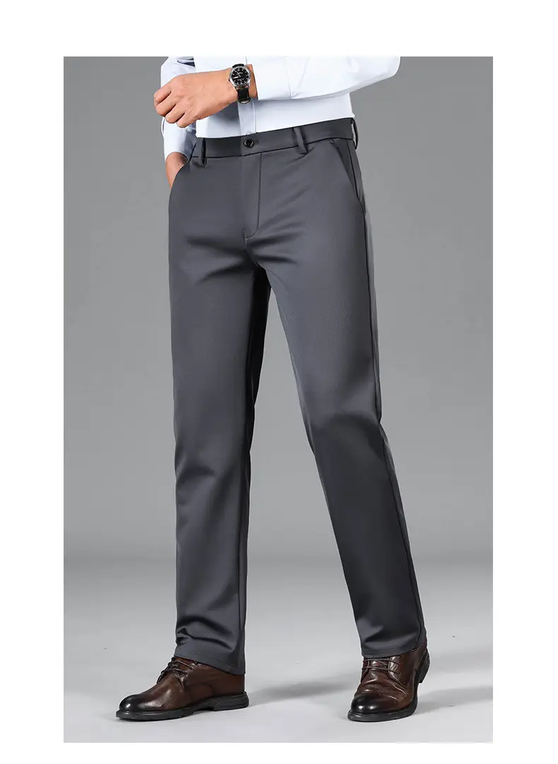 Men's Grey Straight Cut Trousers Casual Summer — feature 19