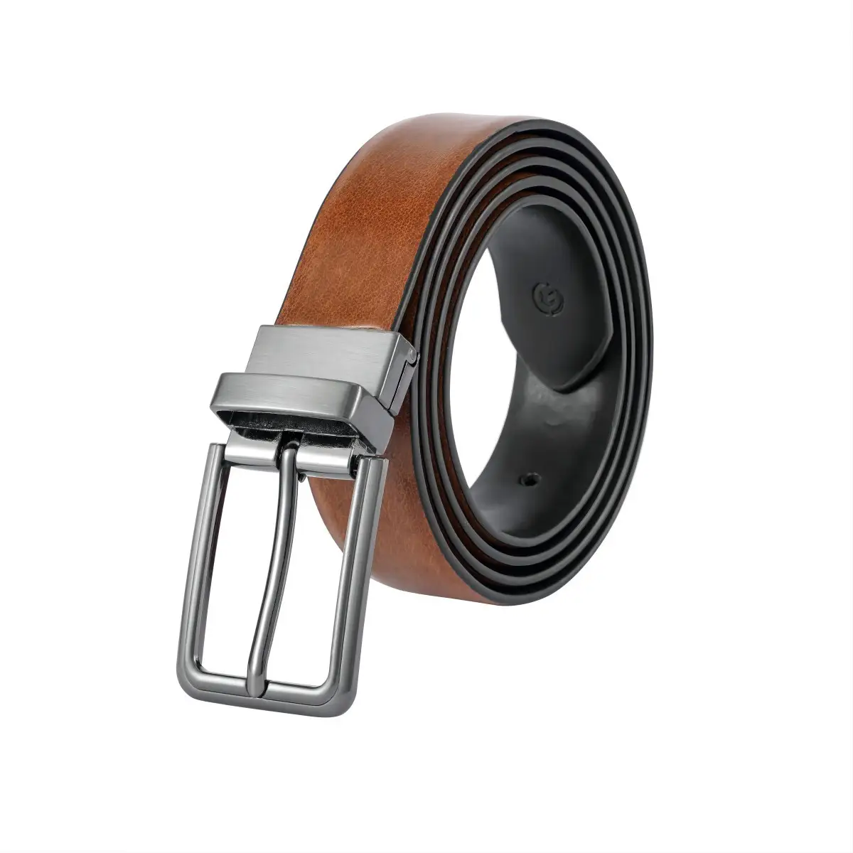 Men's Brown Leather Belt with Silver Buckle — feature 1