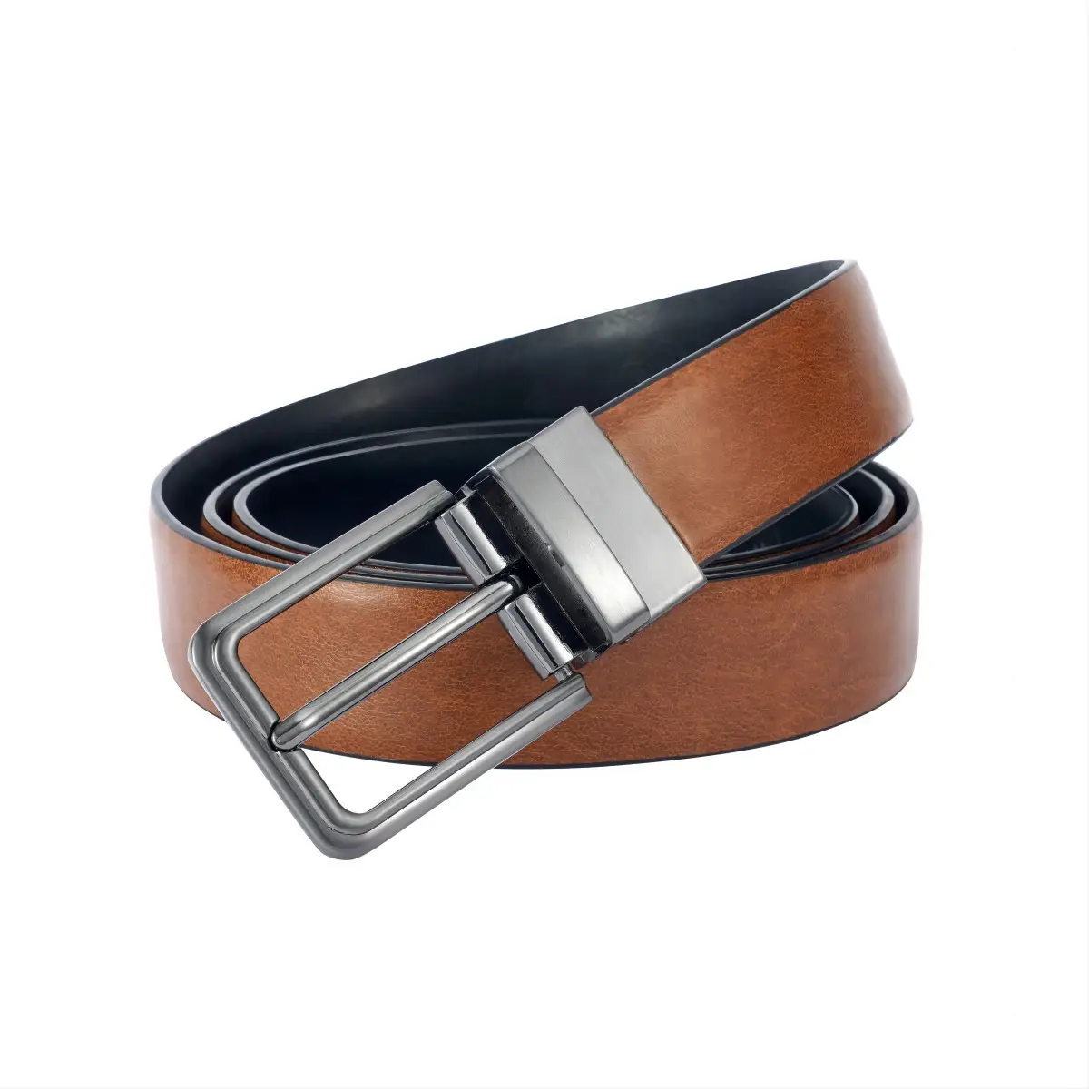 Men's Brown Leather Belt with Silver Buckle — feature 2