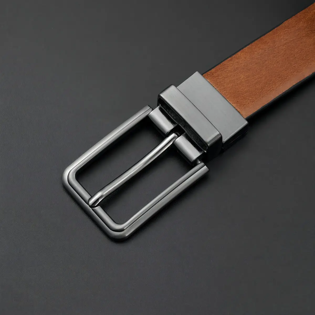 Men's Brown Leather Belt with Silver Buckle — feature 5