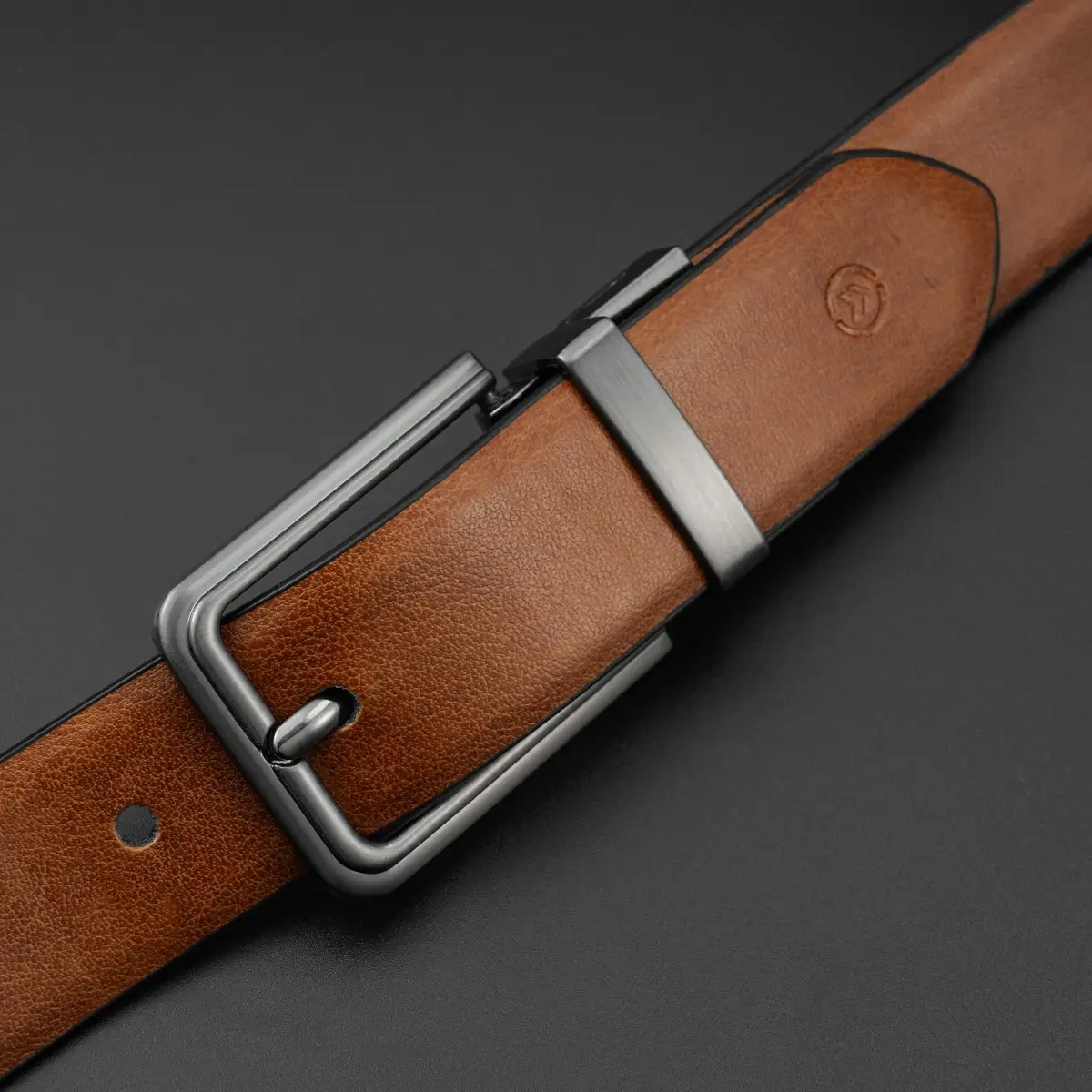Men's Brown Leather Belt with Silver Buckle — feature 6