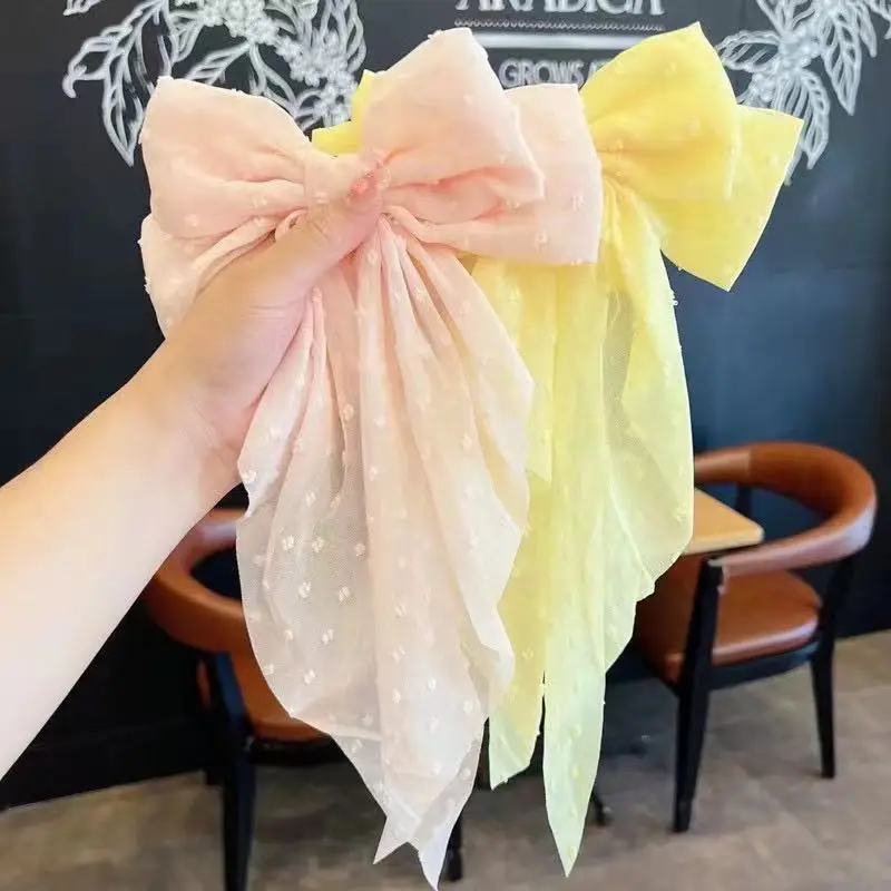 Black Chiffon Bow Hairpin with Dot Pattern - Image 16