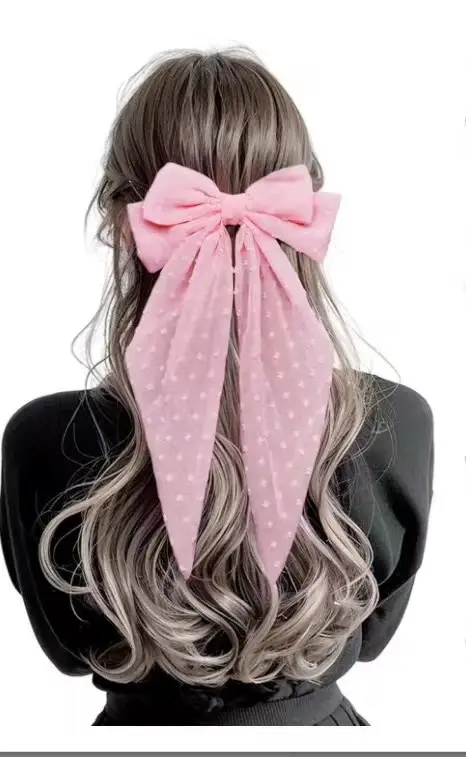 Black Chiffon Bow Hairpin with Dot Pattern — feature 16