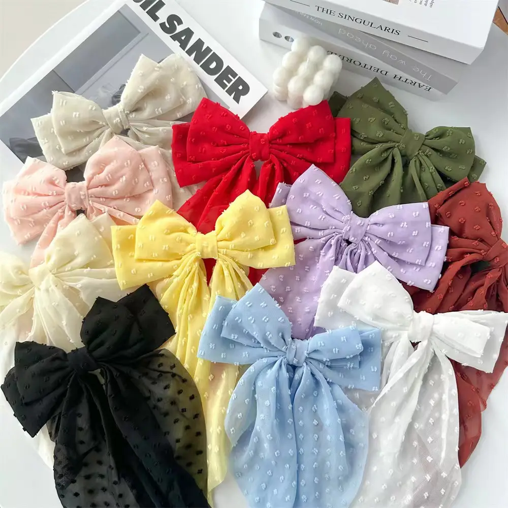 Black Chiffon Bow Hairpin with Dot Pattern — feature 2