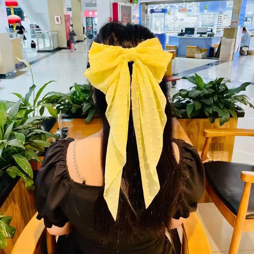 Black Chiffon Bow Hairpin with Dot Pattern — feature 9
