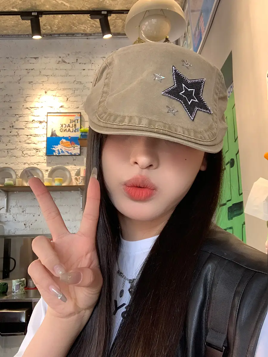 Japanese Style Star Embroidered Denim Cap for Women - Image 4