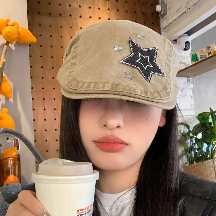 Japanese Style Star Embroidered Denim Cap for Women - Image 5