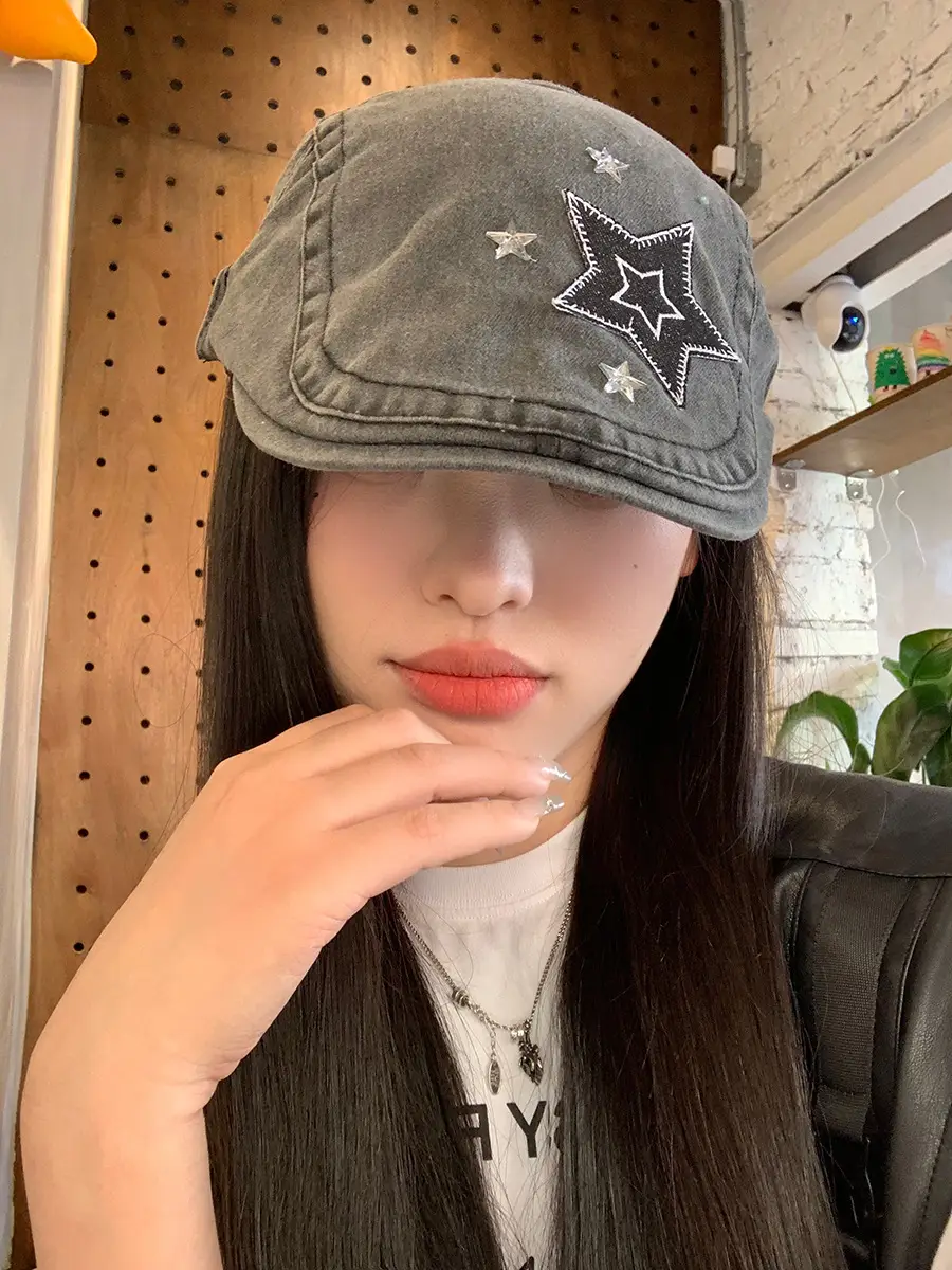 Japanese Style Star Embroidered Denim Cap for Women - Image 6