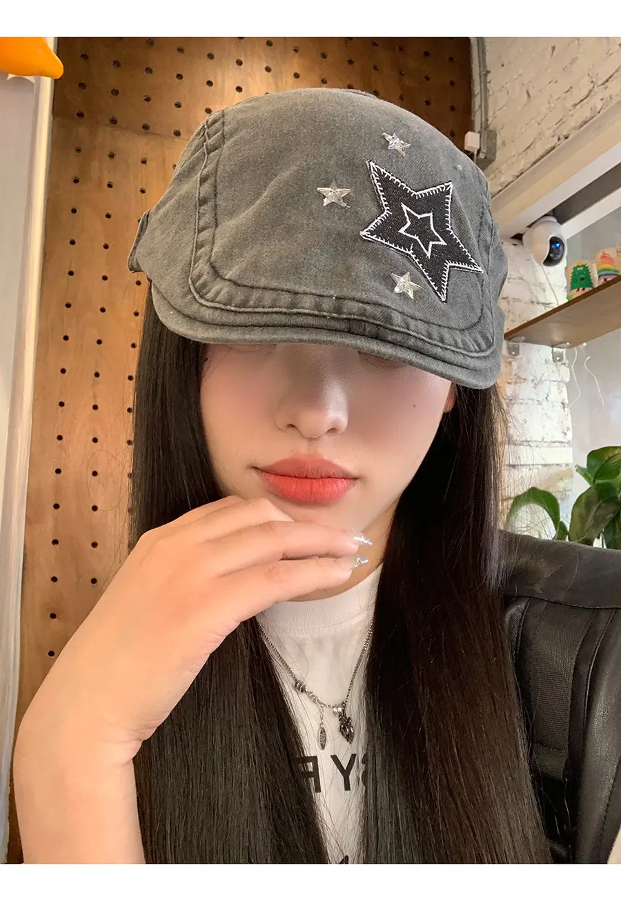 Japanese Style Star Embroidered Denim Cap for Women — feature 10