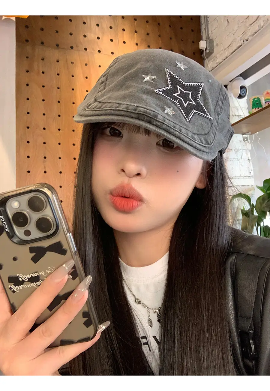 Japanese Style Star Embroidered Denim Cap for Women — feature 11