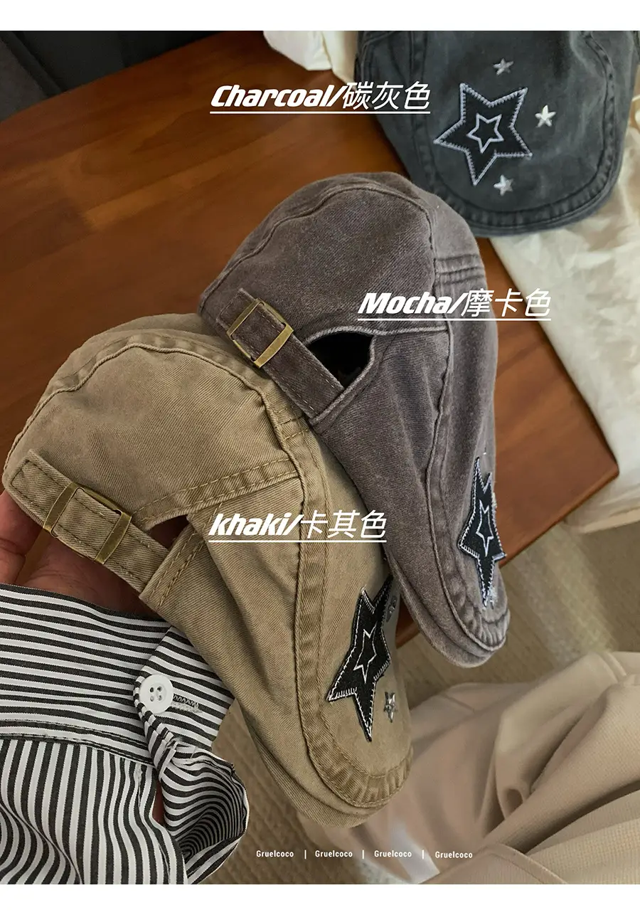 Japanese Style Star Embroidered Denim Cap for Women — feature 2