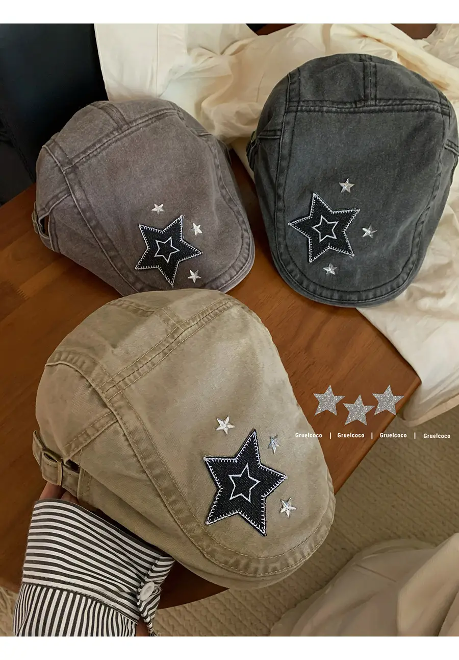 Japanese Style Star Embroidered Denim Cap for Women — feature 3