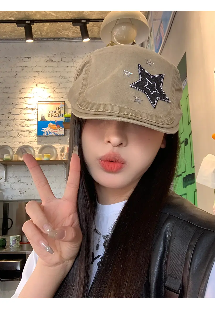 Japanese Style Star Embroidered Denim Cap for Women — feature 6