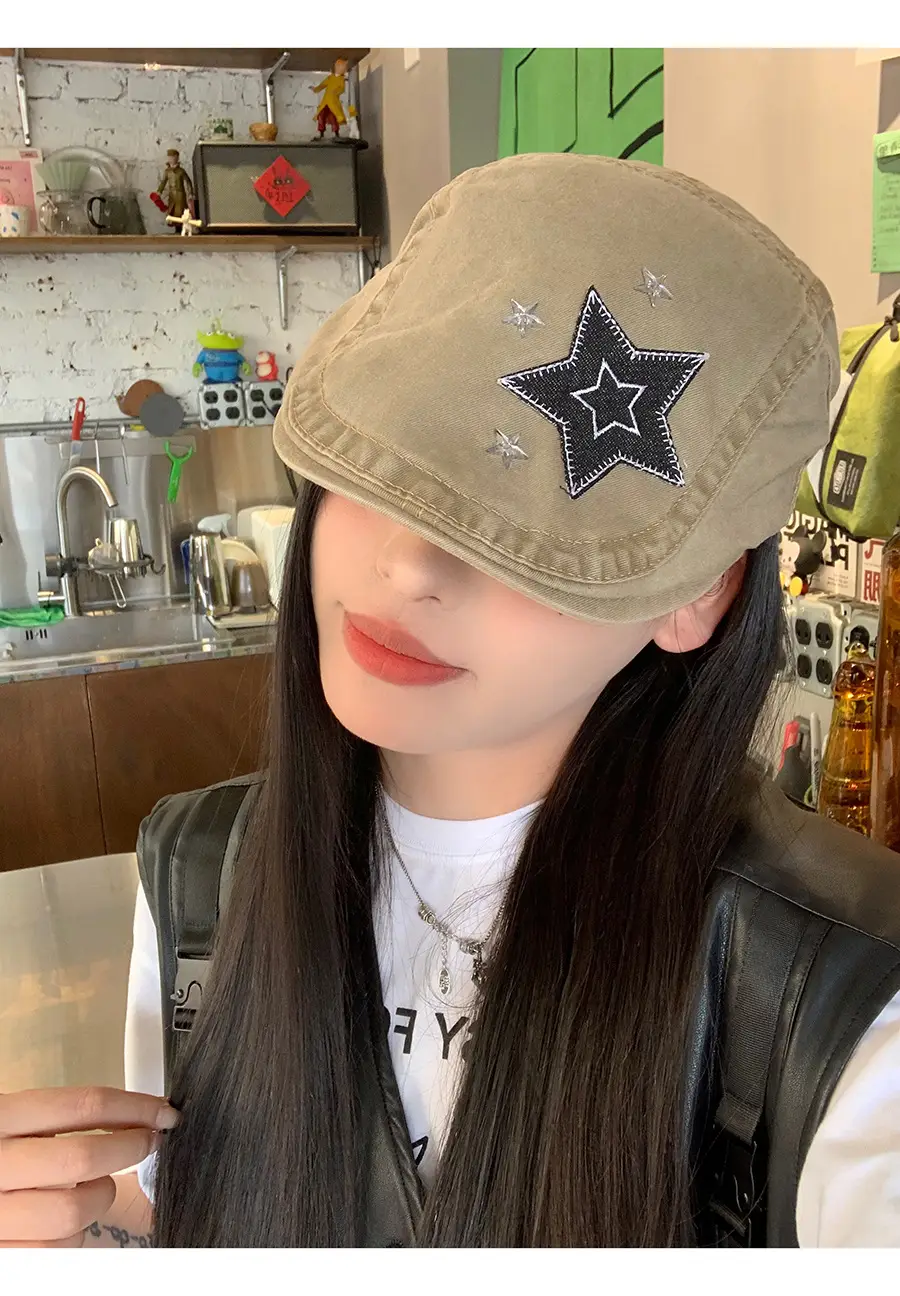 Japanese Style Star Embroidered Denim Cap for Women — feature 7