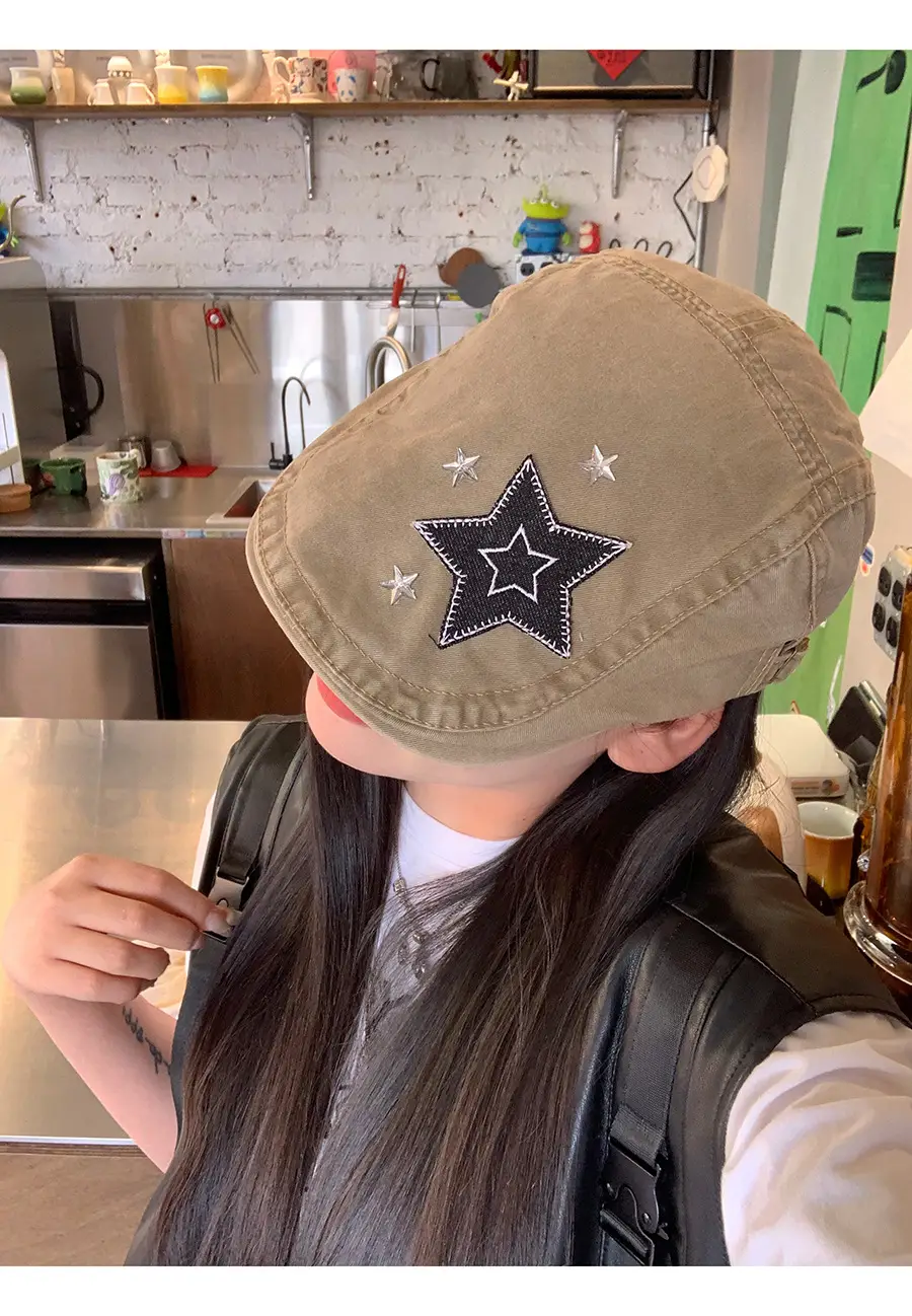 Japanese Style Star Embroidered Denim Cap for Women — feature 8