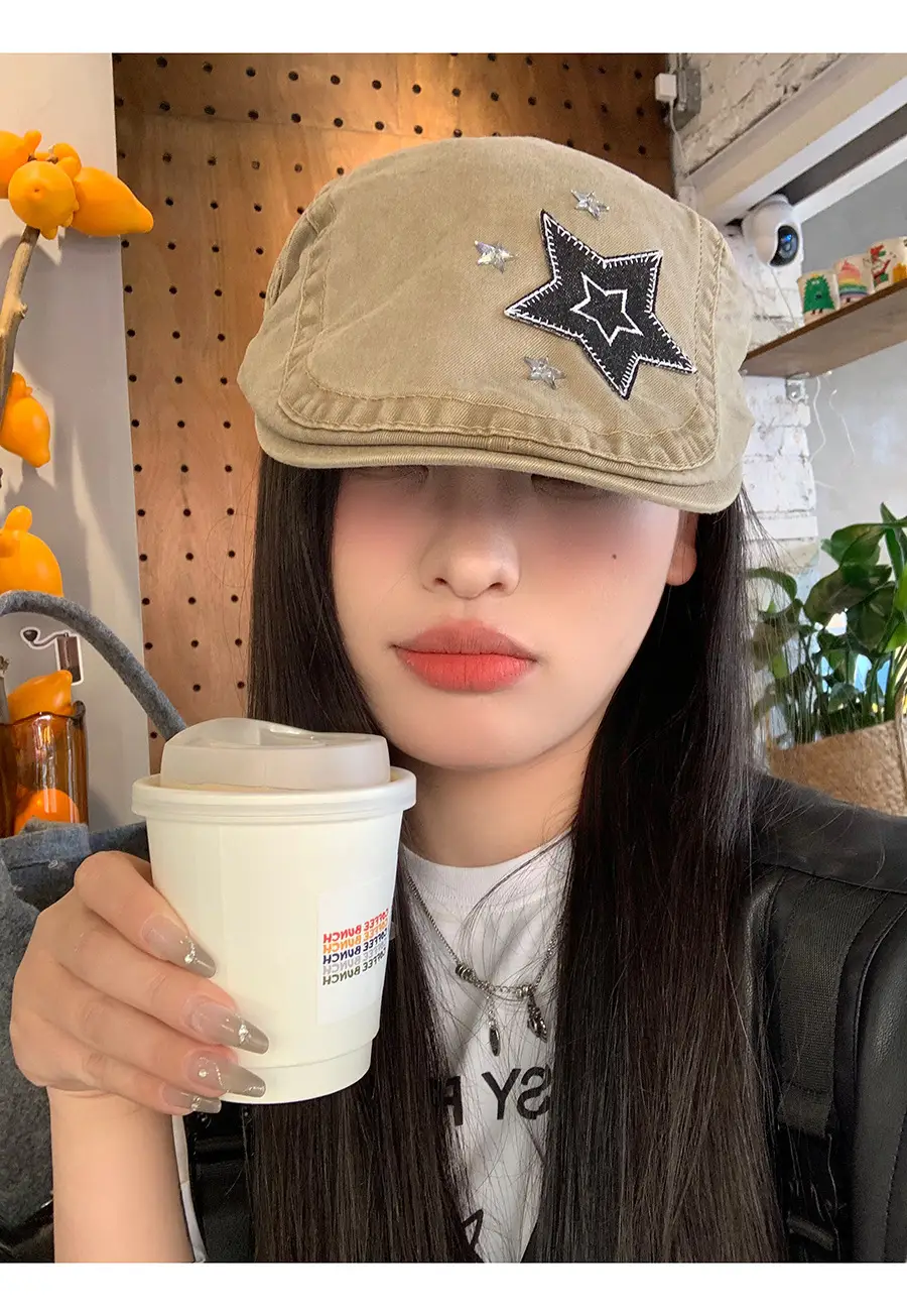 Japanese Style Star Embroidered Denim Cap for Women — feature 9