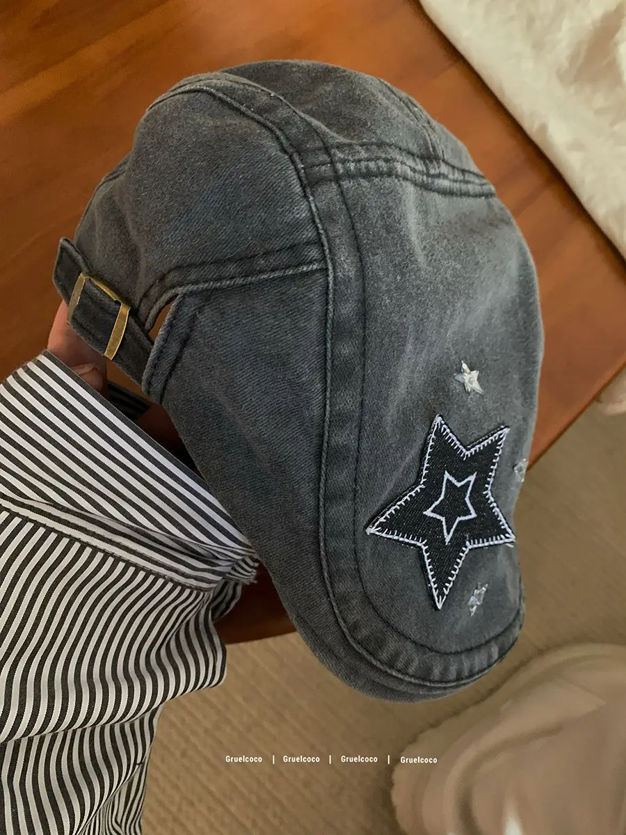 Japanese Style Star Embroidered Denim Cap for Women - Image 2