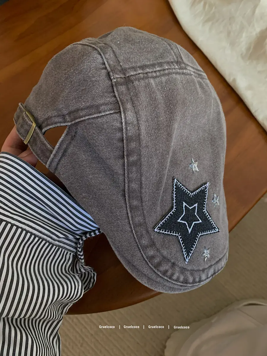 Japanese Style Star Embroidered Denim Cap for Women - Image 3