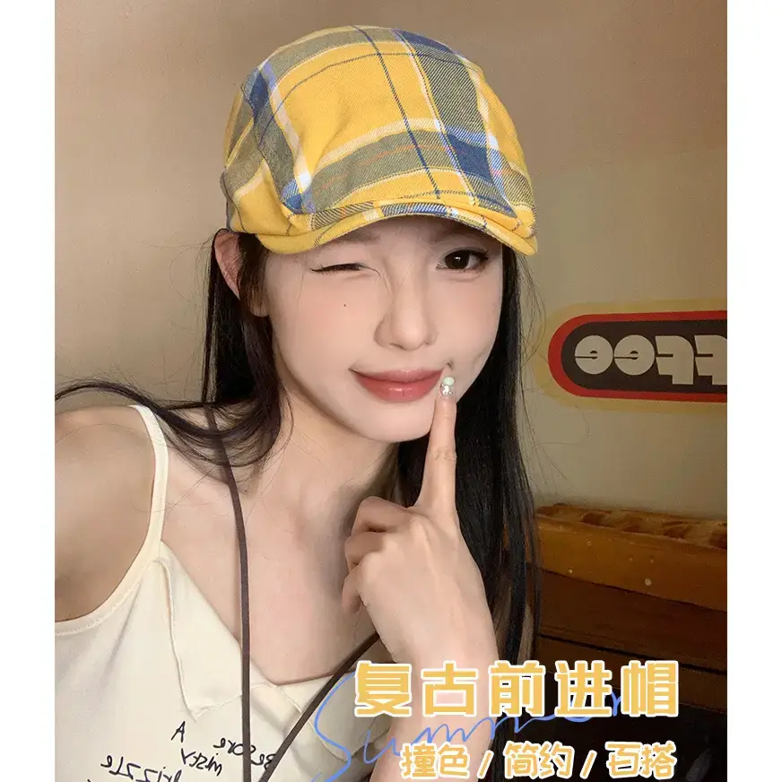 Women Plaid Beret Summer Hat Duck Tongue Forward - Image 5