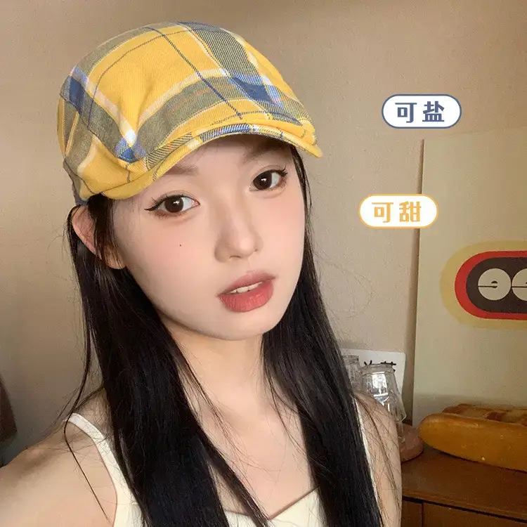 Women Plaid Beret Summer Hat Duck Tongue Forward - Image 6