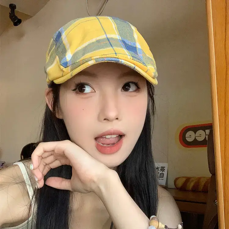 Women Plaid Beret Summer Hat Duck Tongue Forward - Image 7
